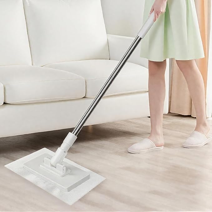 Mini Mop with One-Click Cloth Change Locking Head for Wet &amp Dry Cleaning Long Handle for Multi-Surface Use