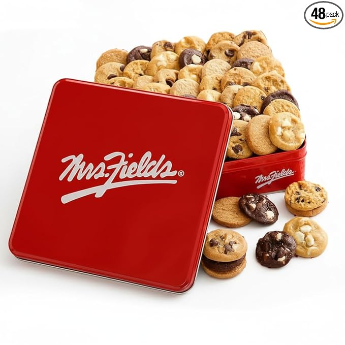 Mrs. Fields 48 Nibblers Bite-Sized Cookies Signature Tin - Assorted with 5 Classic Cookie Flavors