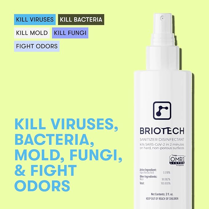 BRIOTECH Sanitizer Disinfectant Hypochlorous Kill 99.99% of Viruses &amp Bacteria Control Mold Eliminate Odor Gentle for Nursery &amp Play Rooms Food Contact Surface Sanitizer 1 Gallon Refill
