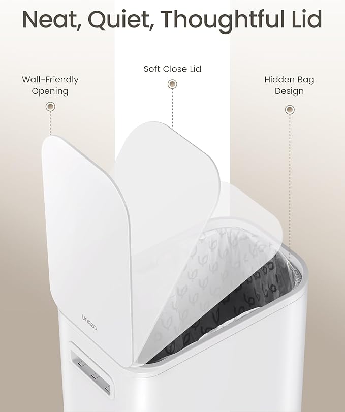 Cesun Small Bathroom Trash Can with Lid Soft Close Step Pedal 5 Liter / 1.3 Gallon Stainless Steel Garbage Can with Removable Inner Bucket Waste Basket for Bathroom Bedroom (White)