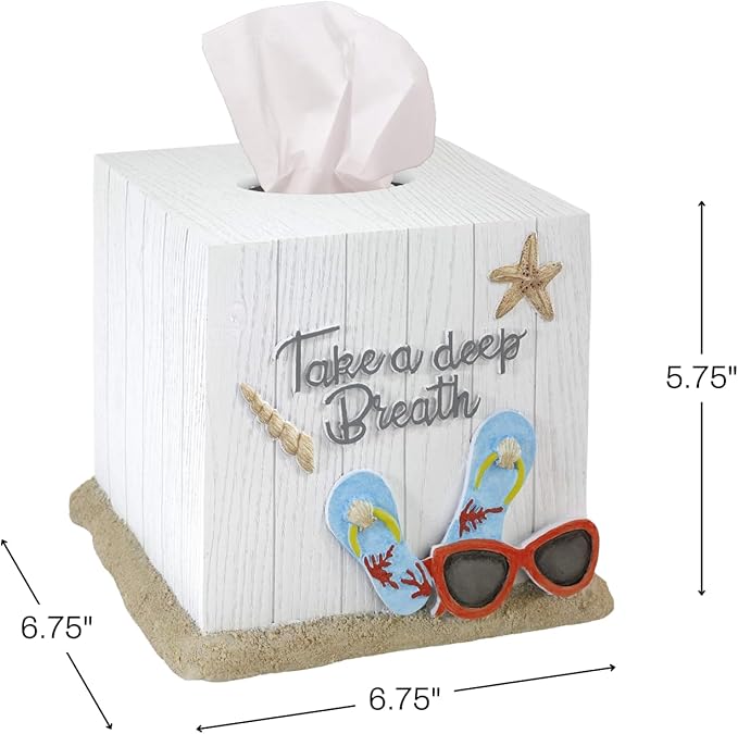 Avanti Linens - Tissue Box Cover Beach Inspired Bathroom Decor (Beach Mode Collection)