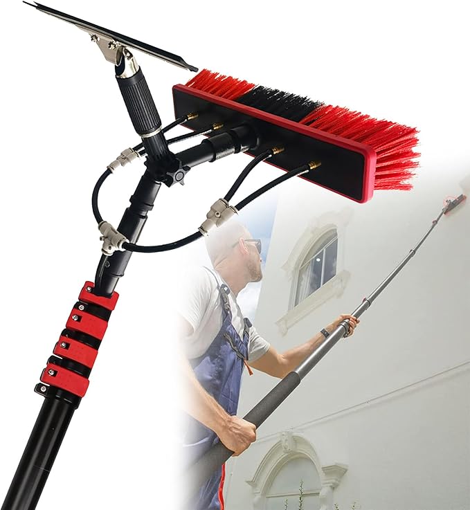 Water Fed Kit36 Feet Reach Solar Panel Cleaning BrushWindow Glass Washing Equipment Tool &amp Spray Washer Water Fed with Squeegeefor Caravan Deck30FT(9M)