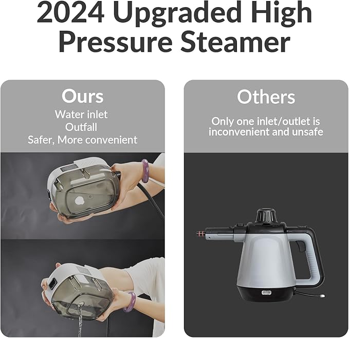 Handheld Steam Cleaner Steam Shot Cleaner 2500W High Heat Steamer for Bed Bugs High Temperature Steamer for Car Detailing Grout Steam Cleaner for Couch Windows Kitchen Bathroom Home