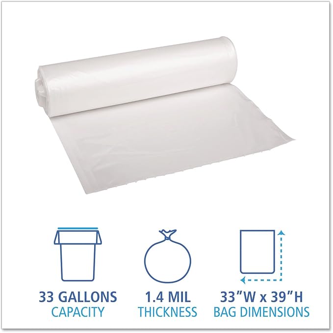 Super Extra Heavy-Duty 33 Gallon Clear Trash Bags 1.47 Mil Garbage Bags 33 x 39 100 Count