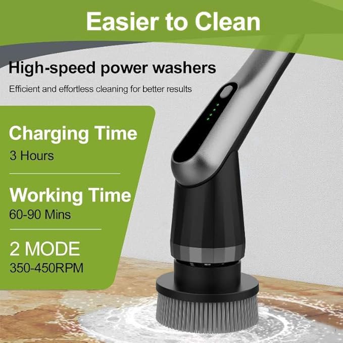 WKY-Electric Spin Scrubber - Upgraded 12-in-1 IPX7 Waterproof Shower Scrubber Retractable Handle &amp 2-Speed for Toilet Bathroom Bathtub Tile Floors
