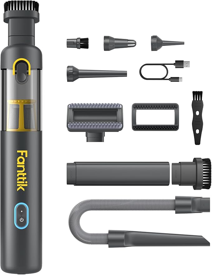 Fanttik Slim V8 APEX Car Vacuum 4-in-1 Portable Mini Cordless Vacuum with 19000pa Suction Power Type-C Charge 2 Suction Modes Handheld Vacuum for Small Jobs Car Office Desk Keyboards (Gray)