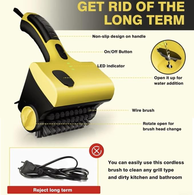 High-Speed Cordless Electric Grill Cleaner Bristle-Free Rechargeable Brush Picnic Camping BBQ Wire Bathroom Tile Bathtub Cleaning Tool