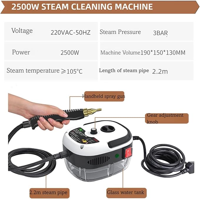 Portable Handheld Steam Cleaner 6-Level Adjustable Handle 10s Heat-Up Large Quarts Tank High Pressure Steam Machine for Dirt Grease Grout Tile Floor Car(Style1)
