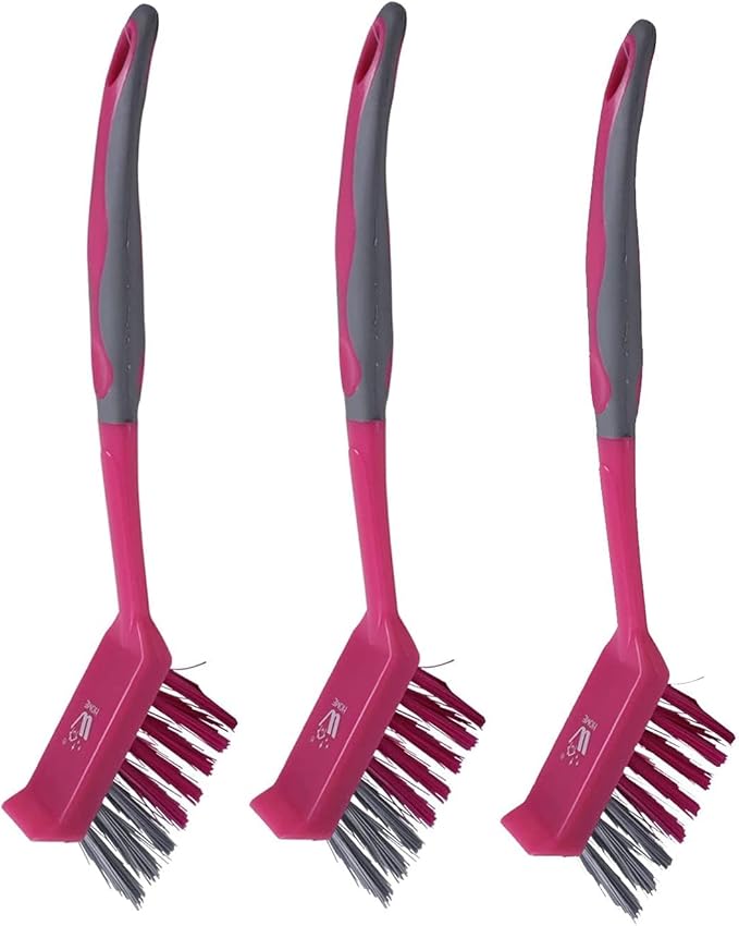 Natural Solution WBM Home Dish Brush 3-Pack Pink Nylon Bristles &amp Handle Kitchen &amp Bathroom Cleaning Brushes
