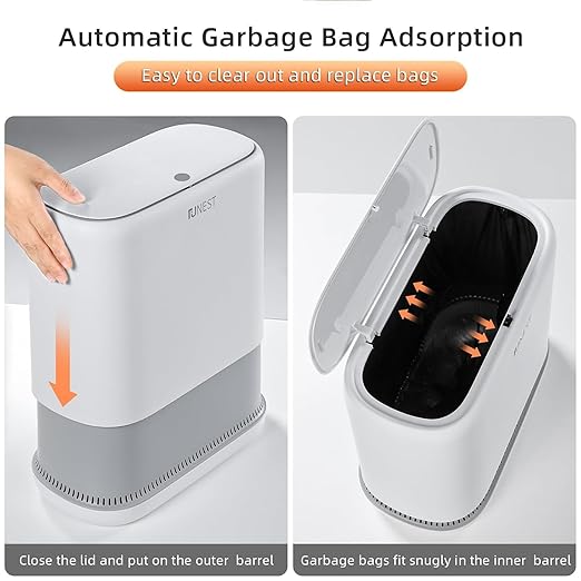 funest Bathroom Trash Can 3.3 Gallon Slim Trash Can with Lid Adsorption Garbage Can with Press-Top Lid Small White Narrow Plastic Trash Bin for Bathroom Office Bedroom Living Room