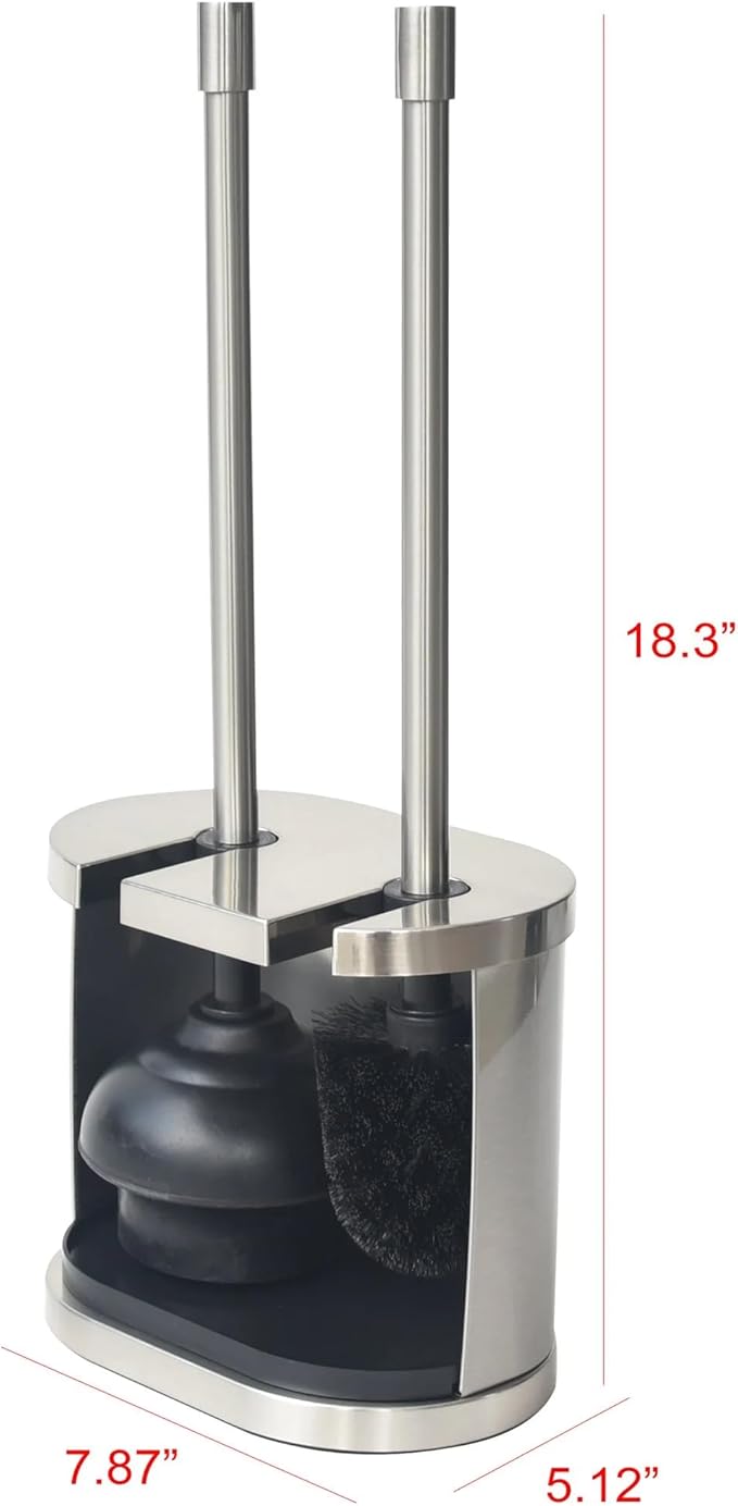 Brushed Nickel Metal Toilet Bowl Brush and Plunger Set – Durable Bathroom Cleaning Essential with Sleek Finish