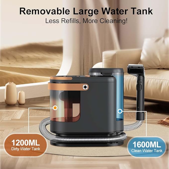 Portable Spot Cleaner with 15000PA Suction Gray and Rose Gold Multi-Function Carpet and Upholstery Cleaning Machine 12.01x8.86x11.81 Inch