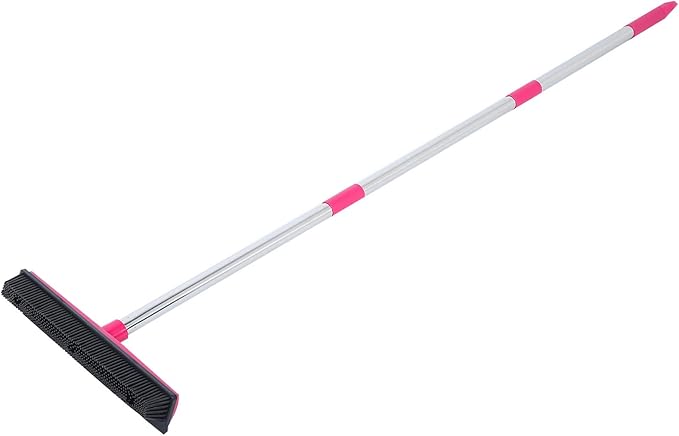 Pet Hair Remover Carpet Rake for Pet Hair Removal 2 in 1 Removal Tool of Rubber Broom and Squeegee for Floor Length Adjustable Push Broom Pet Dog and Cat Hair Remover (Pink)