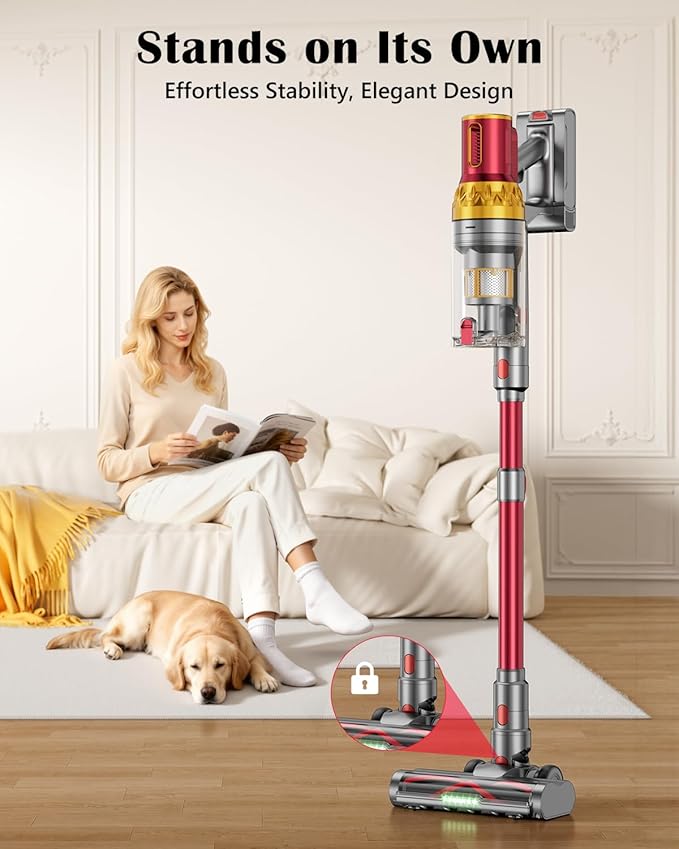 Cordless Vacuum Cleaner 580W 48Kpa 65Mins Vacuum Cleaner for Home Stand-Free Stick Vacuum OLED Display Auto Scrap Dust Tech Lightweight Anti-Tangle Vacuum Cordless for Woodfloor Carpet Pet Hair