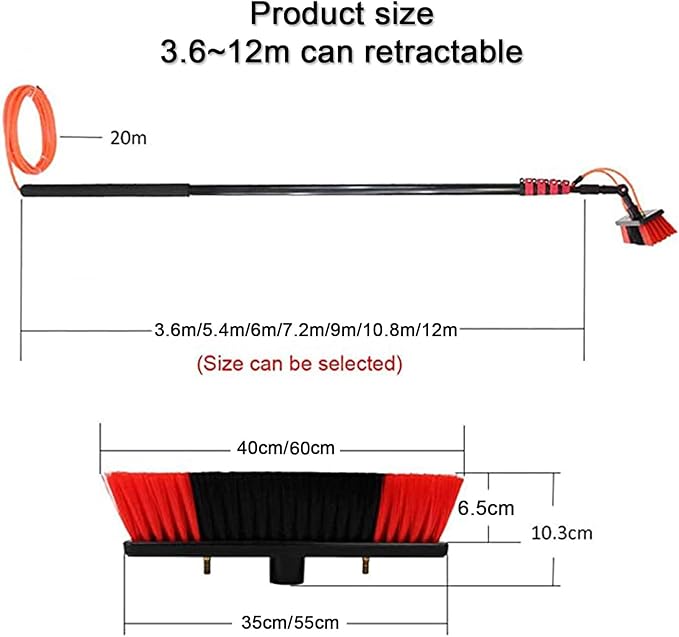 Water Fed Telescopic Brush Length Water Fed Brush Photovoltaic Panel Cleaning Window Clean Suitable for Window Glass Solar Panel35cmbrush-39.4FT/12M55cmbrush-19.7FT/6M