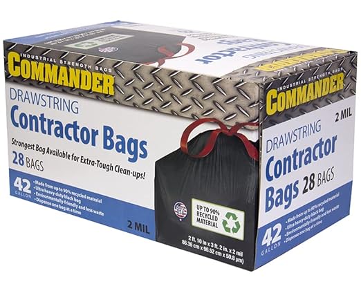 Commander 42 Gallon 2 MIL Black Heavy Duty Trash Bags - 34 x 38 - Pack of 28 - For Home Kitchen Lawn Outdoor Construction &amp Contractor