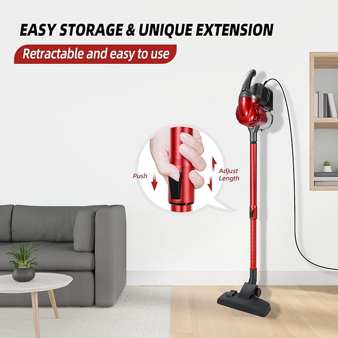 Corded Vacuum Cleaner 17KPa Powerful Suction with 600W Motor 4 in 1 Lightweight Handheld Stick Vacuum for Pet Hair Hard Floor and Carpet
