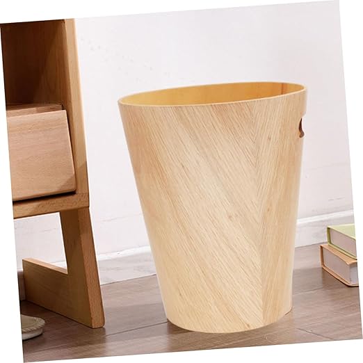 Japanese-Style Wooden Desktop Trash Can Minimalist Tiny Wastebasket for Office Desk and Bathroom Portable Large Capacity Storage Bin Easy to Clean Wood Garbage Container for Living