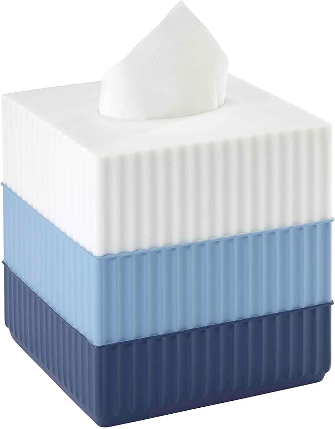IZOD - Tissue Box Cover Resin Countertop Bathroom Accessories Dorm Room Essentials Striped Bathroom Decor (Clubhouse Collection Blue)