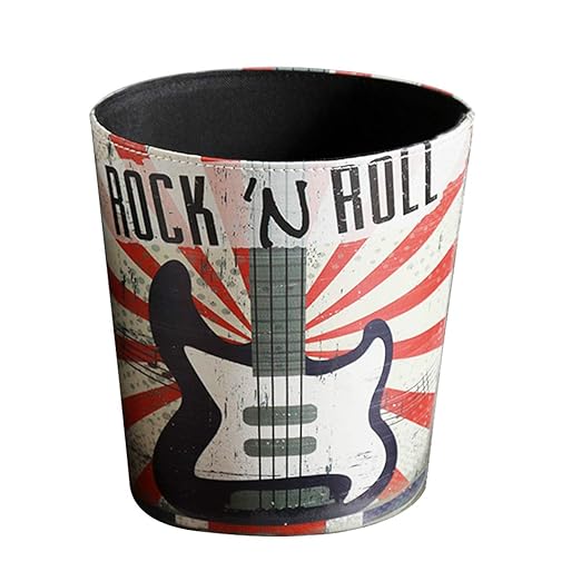 10L/2.64 Gallon Trash Can Decorative Waste Basket PU Leather Waste Paper Basket Waterproof Garbage Can for Bathroom Bedroom Office Kitchen and Living Room - Rock Guitar