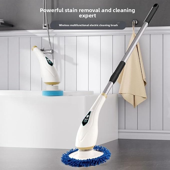 Cordless Electric Spin Scrubber with 2/6/8 Heads for Elderly 59 Extendable Handle 2 Speeds 480RPM 4000mAh Battery IPX7 Waterproof for Bathroom Shower Tile Floor Kitchen (6 Heads)