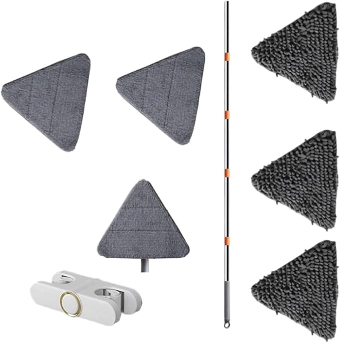 Triangle Microfiber Wall Cleaning Mop with Long Handle Adjustable Dry and Wet Dust for Floor Ceiling Window(Mop Set B)