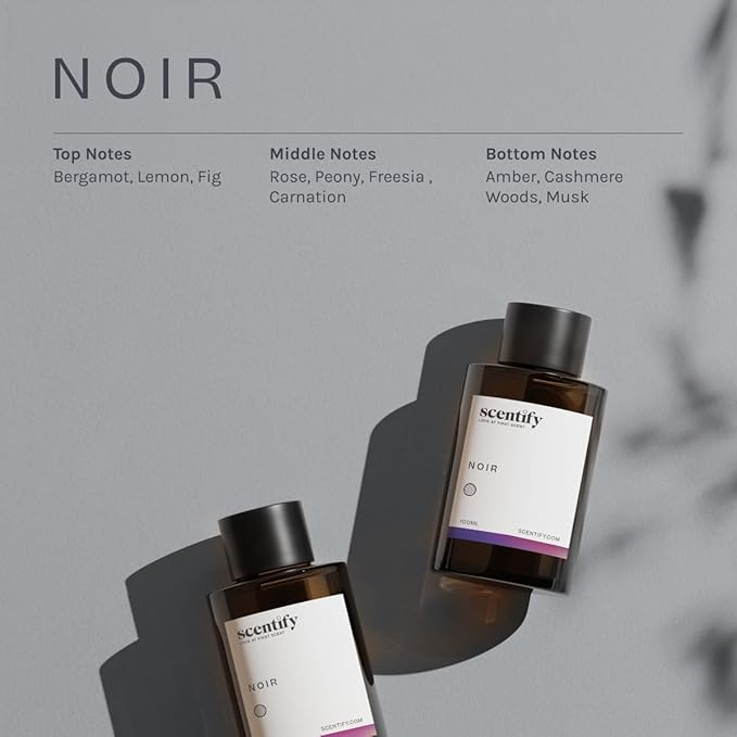 Scentify Noir Aroma Oil Refill Scent for Oil Diffusers – Bergamot Lemon Fig Rose &amp Amber – Luxurious Relaxing Aromatherapy Diffuser Fragrance 100ml 3.38 oz – New Version