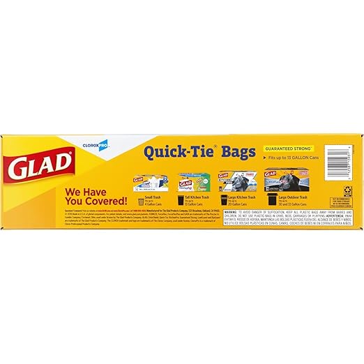 Glad CloroxPro Quick-Tie Tall Kitchen Trash Bags 13 Gallon 200 Count Package May Vary