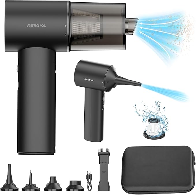 REIKIYA Compressed Air Duster 150000RPM Portable Air Blower for Computer Keyboard with LED Light 7800mAh Rechargeable 18000Pa Cordless Portable Vacuum Cleaner for Car Home Office