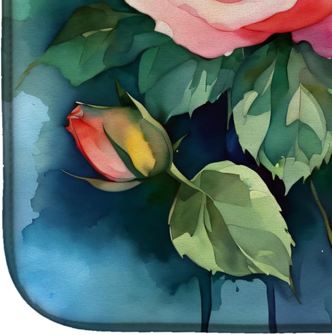 Caroline's Treasures DAC1692DDM New York Roses in Watercolor Dish Drying Mat Absorbent Dish Drying Mat Pad for Kitchen Counter Dish Drainer Mat for Countertop 14 x 21 Multicolor