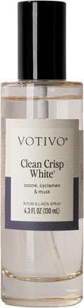 Votivo Clean Crisp White 4.3 oz Room &amp Linen Spray | Luxurious Cotton Scented Air Freshener for Linens &amp Living Areas | Premium Long Lasting Fragrance