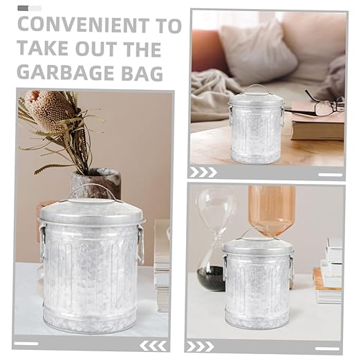 2Pcs Vintage Iron Desk Trash Bin Small Decorative Wastebasket for Office and Home Creative Rubbish Bin Lid Retro Style Pen Holder Compact Size