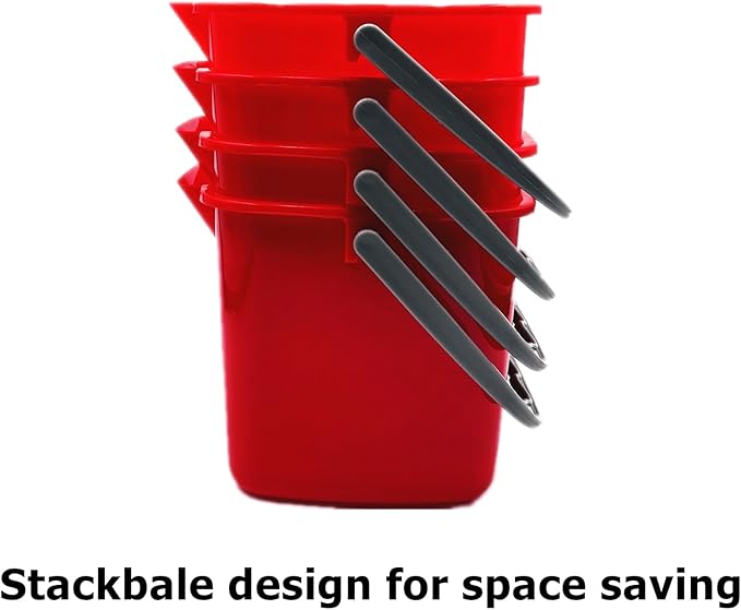 4 Pack Sanitizing Buckets 3 Quart Square Sanitizing Bucket Stackable Small Cleaning Pail with Handle Detergent Buckets for Restaurant Commercial Home Kitchen Office School Red