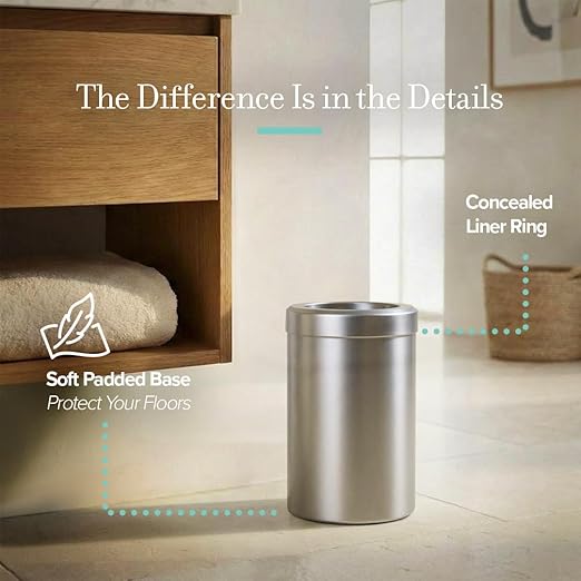 Gatco Small Bathroom Trash Can with Lid Round 3 Gallon Stainless Steel Wastebasket Under Sink Satin Nickel for Bathroom Bedroom Office (1911)