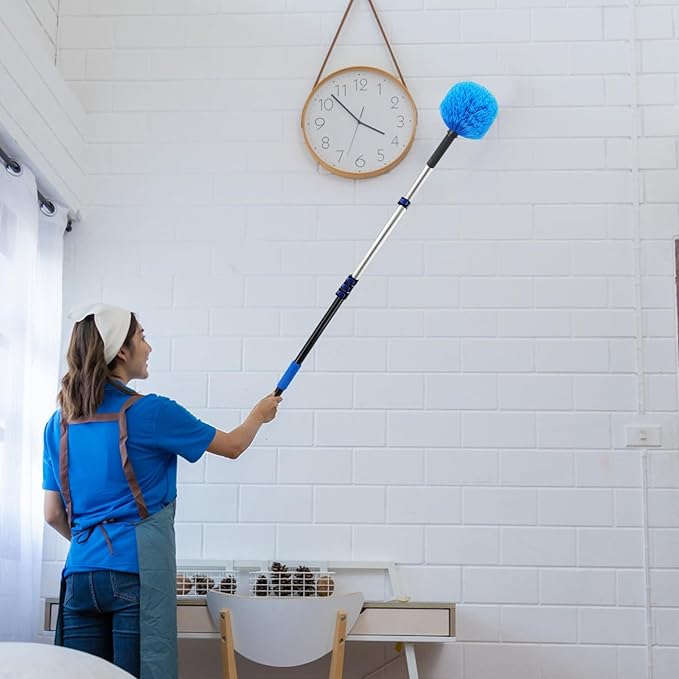 23FT High Reach Cobweb Duster with Extension Pole Spider Web Brush with Lightweight 4-16.5 ft Telescoping Pole Soft Bristles Webster Cobweb Duster for Outdoor Indoor Cleaning
