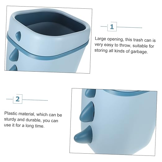 GLEAVI Dinosaur Design Cartoon Trash Can Large Opening Lightweight Plastic Wastebasket for Boy Girl Rooms Living Bathroom and Office Creative Daily Use Trash Bin Blue