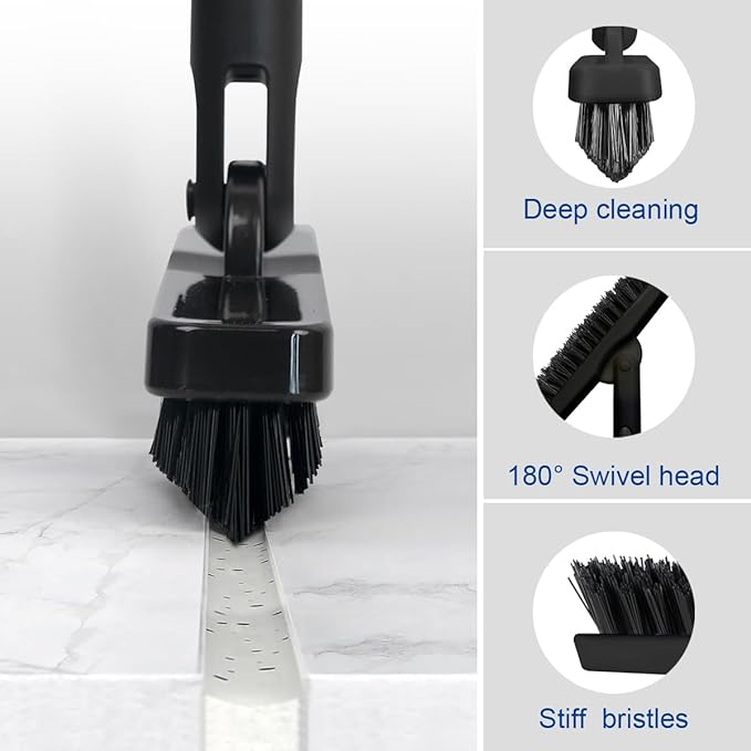 CELOX Tile Grout Brush with Long Handle Grout Cleaner Brush for Tile Floors for Shower Tile for Cleaning Grout Matte Black
