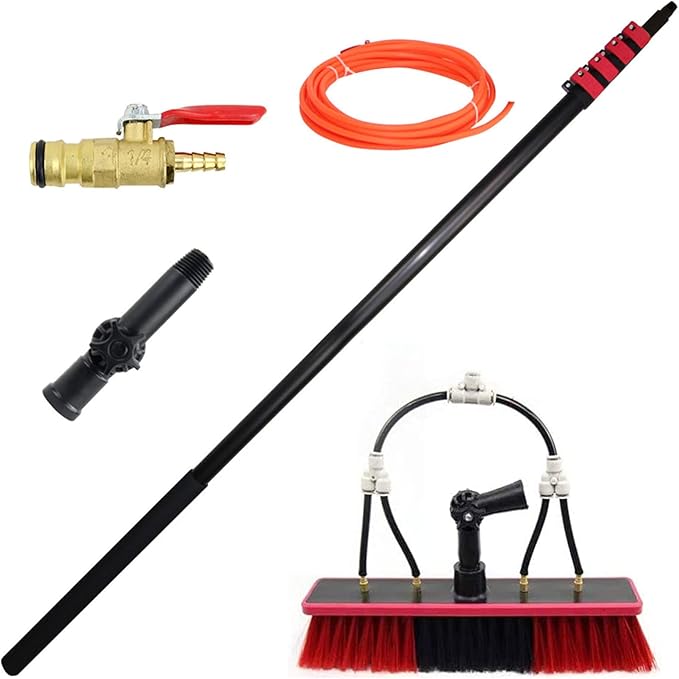 Outdoor Window Cleaner Kit 24FT Water Fed Telescopic Pole with Hose &amp Spray 3.6-12m Brush for Solar Panel &amp Window Cleaning Efficient &amp Easy to Use