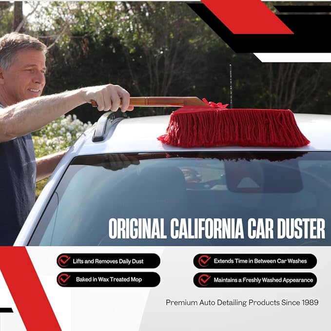 California Car Duster 62442 Standard Car Duster with Wooden HandleRed