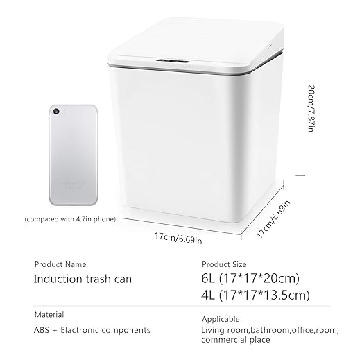 Automatic Small Countertop Trash Can with Lid 1.5 Gal/6L Toucheless Mini Waste Bin for Office Desk/Bedside Table/Coffee Bar -Batteries White