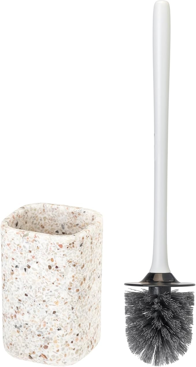 Vigar Zense Toilet Brush and Holder Set Toilet Bowl Brush with Polyresin Stone Holder Bathroom Sets for Bathroom Decor and Accessories Terrazzo