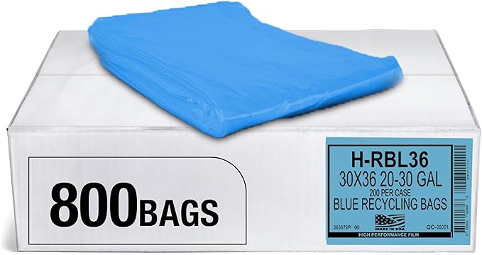 Aluf Plastics 20-30 Gallon 1.2 MIL Blue Industrial Strength Trash Bags - 30 x 36 - Pack of 800 - For Industrial Home &amp Recycling