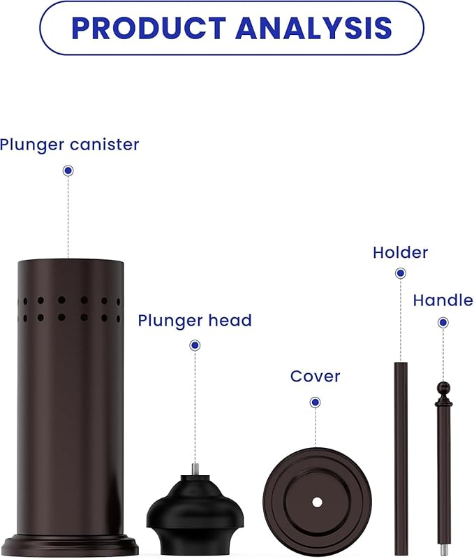 DOWRY Anti-Hand Off Toilet Plunger with Holder for BathroomPowerful Efficient Force Suction CupHeavy Duty Deep Cleaning Bronze