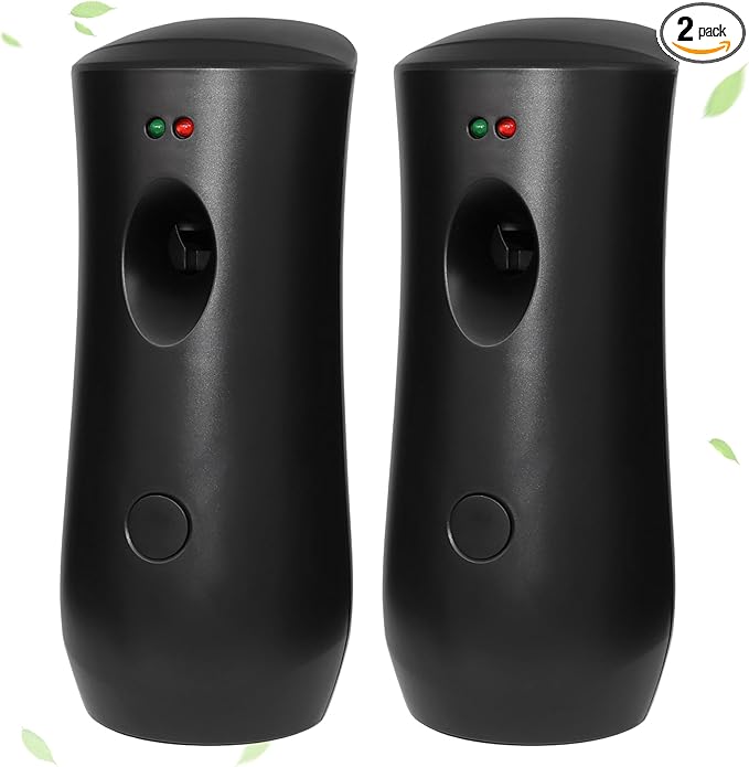 2PCS Automatic Air Freshener Spray DispenserFree Standing or Wall Mounted -Commercial and Home Use-Multiple Time Scent/Mist Release Settings for Room/Restroom//Bathrooms Sprayer (Black)