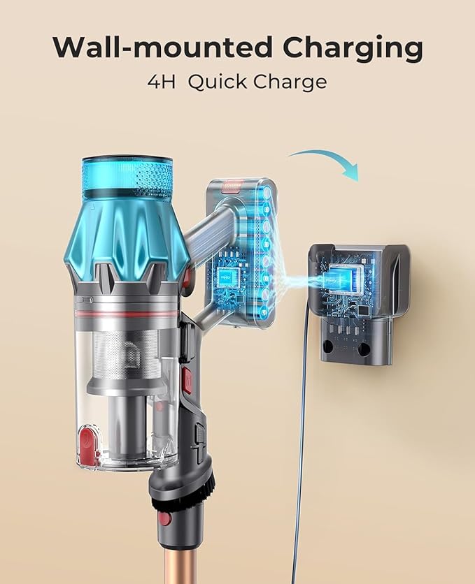 Cordless Vacuum Cleaner 550W/45Kpa Stick Vacuum Cleaners 60 Mins Max Runtime with Charging Dock Self-Standing Handheld Vacuum with Touch Display 6-in-1 Vacuum Cleaner for Carpet/Hard Floor/Pet Hair
