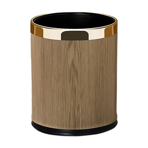 Yajuyi Trash Can Waste Basket Decorative PU Leather Garbage Can Wastebasket for Household Office Laundry Room Under Desk Hotel 14L Round Gold