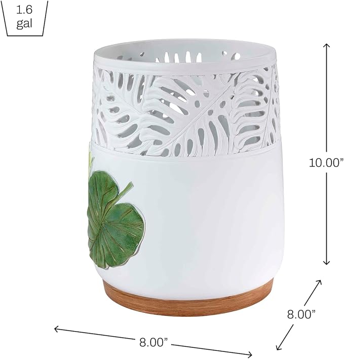 Avanti Linens - Waste Basket Decorative Trash Can Palm Tree Leaves Inspired Home Decor (Viva Palm Collection)