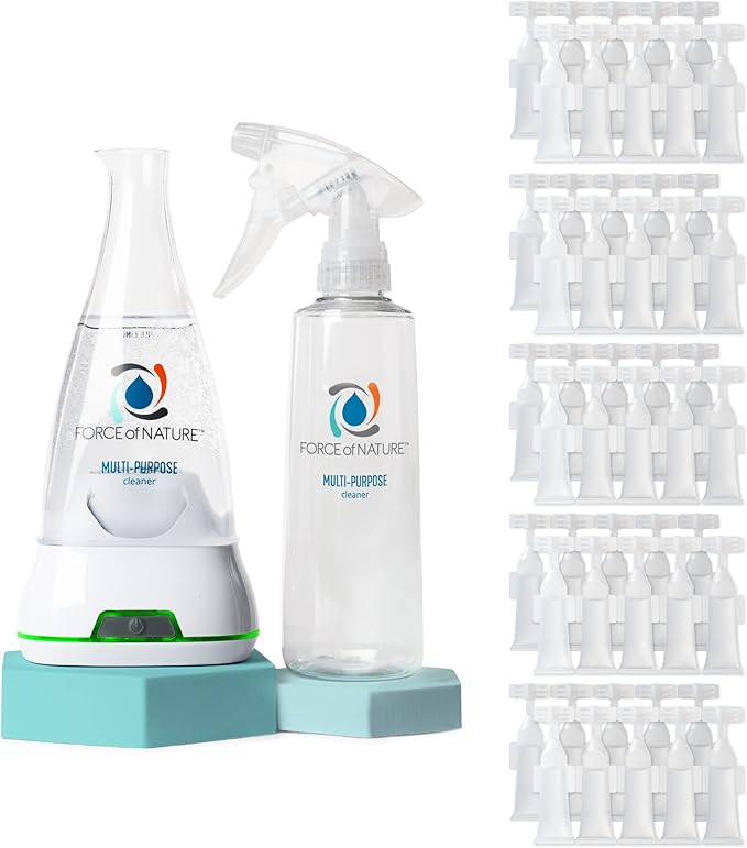 Force of Nature Multi-Purpose Cleaner Disinfectant &amp Deodorizer Year Supply Bundle - Reusable Bottle 50 Refills - EPA Registered Toxin-Free All-Purpose Natural Cleaning Supplies