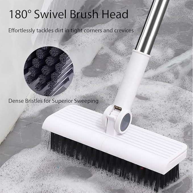 Upgrade Broom with Dustpan Combo SetLong Handle Self-Cleaning Dust Pan and Brush Set 4-Row Dense BristlesIndoor Broom Set (White)