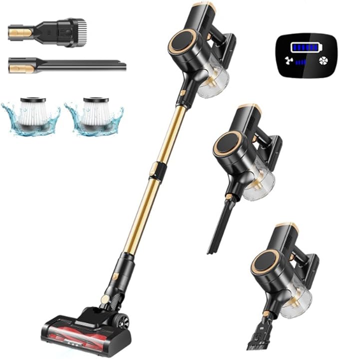 Cordless Vacuum Cleaner Rechargeable Wall-Mounted/Vacuum Cleaners for Home Anti-Tangle Self-Standing Vacuum with Touch Screen Upright Vacuums for Pet/Hardwood Floor/Carpet/Car
